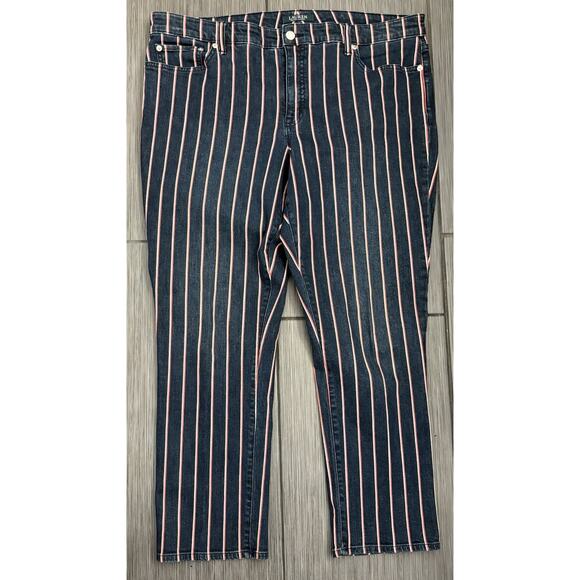 Lauren Ralph Lauren Women’s Red And White Pinstriped Jeans Size 16 Straight Leg - Picture 1 of 6